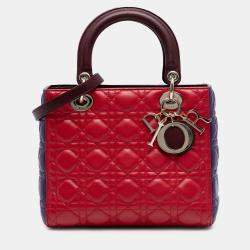 Pre Owned Dior Red Medium Tricolor Lambskin Cannage Lady Dior