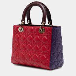 Pre Owned Dior Red Medium Tricolor Lambskin Cannage Lady Dior