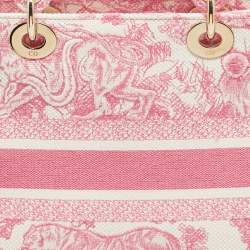 Pre Owned حقيبة يد ديور ليدي دي-لايت توال دو جوي مطرزة قماش وردي/أبيض متوسطة