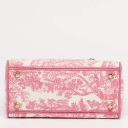 Pre Owned حقيبة يد ديور ليدي دي-لايت توال دو جوي مطرزة قماش وردي/أبيض متوسطة