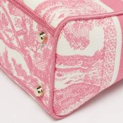 Pre Owned حقيبة يد ديور ليدي دي-لايت توال دو جوي مطرزة قماش وردي/أبيض متوسطة