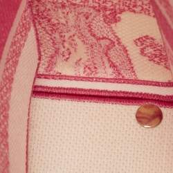 Pre Owned حقيبة يد ديور ليدي دي-لايت توال دو جوي مطرزة قماش وردي/أبيض متوسطة