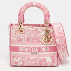 Pre Owned حقيبة يد ديور ليدي دي-لايت توال دو جوي مطرزة قماش وردي/أبيض متوسطة