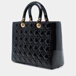 مملوكة مسبقًا Dior Black Large Patent Cannage Lady Dior