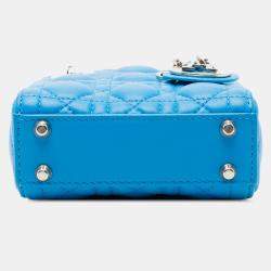 Pre Owned Dior Blue Micro Lambskin Cannage Lady Dior