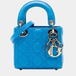 Pre Owned Dior Blue Micro Lambskin Cannage Lady Dior