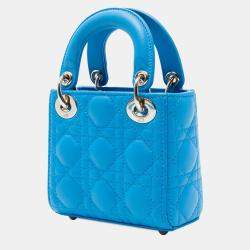 Pre Owned Dior Blue Micro Lambskin Cannage Lady Dior