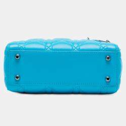 Pre Owned حقيبة ليدي ديور ميني من ديور باللون الأزرق من جلد اللامب سكين كاناج