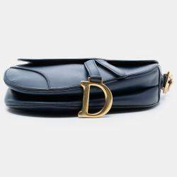 Pre Owned حقيبة سرج ديور جلد عجل أزرق سلس