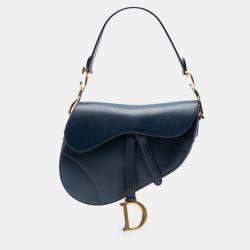 Pre Owned حقيبة سرج ديور جلد عجل أزرق سلس