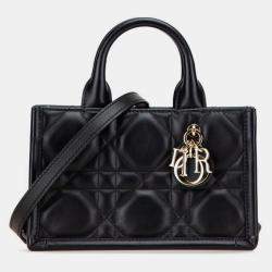 مملوكة مسبقًا Christian Dior Dior Macrocannage Book Tote Mini Handbag/Shoulder Bag Black Leather