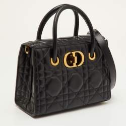 مملوكة مسبقًا حقيبة يد ديور سانت أونوريه متوسطة جلد كاناج أسود