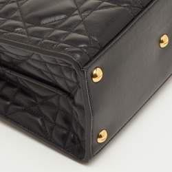 مملوكة مسبقًا حقيبة يد ديور سانت أونوريه متوسطة جلد كاناج أسود