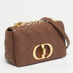 Pre Owned Dior Caro Small Brown Cannage Leather Shoulder Bag