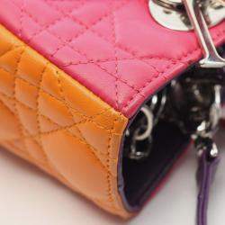 Pre Owned Dior Lady Dior Tricolour Leather Top Handle Bag