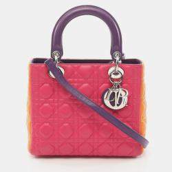 Pre Owned Dior Lady Dior Tricolour Leather Top Handle Bag