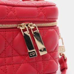 Pre Owned Dior Lady Dior Micro Cannage Red Leather Vanity Shoulder Bag