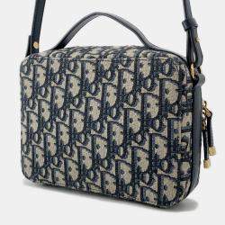 Pre Owned حقيبة كتف ديور أوبليك 30مونتانغ بوكس قماش بيج/كحلي