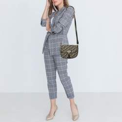 Pre Owned حقيبة كتف ديور بوبي متوسطة جاكار أوبليك كحلي/بيج وجلد