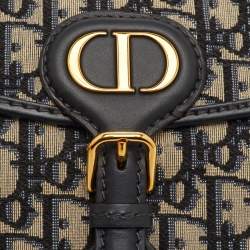 Pre Owned حقيبة كتف ديور بوبي متوسطة جاكار أوبليك كحلي/بيج وجلد