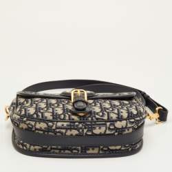 Pre Owned حقيبة كتف ديور بوبي متوسطة جاكار أوبليك كحلي/بيج وجلد