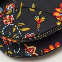 مملوكة مسبقًا Dior Saddle Vintage Black Floral Print Canvas and Patent Leather Shoulder Bag