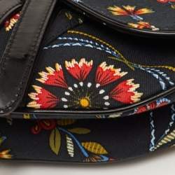 مملوكة مسبقًا Dior Saddle Vintage Black Floral Print Canvas and Patent Leather Shoulder Bag