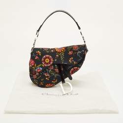 مملوكة مسبقًا Dior Saddle Vintage Black Floral Print Canvas and Patent Leather Shoulder Bag
