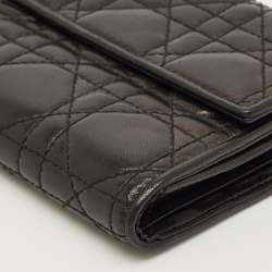 مملوكة مسبقًا Dior Lady Dior Black Cannage Leather French Wallet