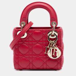 مملوكة مسبقًا Dior Red Micro Lambskin Cannage Lady Dior