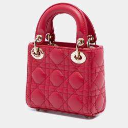 مملوكة مسبقًا Dior Red Micro Lambskin Cannage Lady Dior