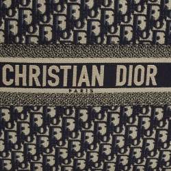 Pre Owned حقيبة يد ديور كبيرة كنفاس مطرز شعار الماركة أزرق كحلي