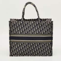 Pre Owned حقيبة يد ديور كبيرة كنفاس مطرز شعار الماركة أزرق كحلي