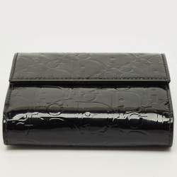 مملوكة مسبقًا محفظة ديور جلد براءة اختراع منقوشة سوداء فرنسية