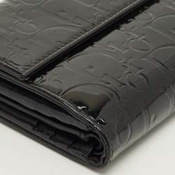 مملوكة مسبقًا محفظة ديور جلد براءة اختراع منقوشة سوداء فرنسية