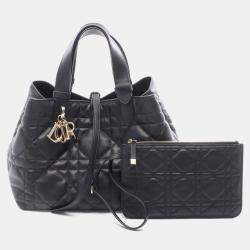 مملوكة مسبقًا Dior Toujours Medium Black Macrocannage Calfskin Leather Tote Bag