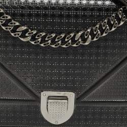 مملوكة مسبقًا حقيبة كتف ديور ديوراما متوسطة جلد لامع ميكرو كاناج رمادية داكنة معدنية