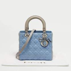 مملوكة مسبقًا Dior Lady Dior Light Blue/Grey Medium Cannage Leather Tote