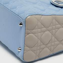 مملوكة مسبقًا Dior Lady Dior Light Blue/Grey Medium Cannage Leather Tote
