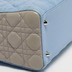 مملوكة مسبقًا Dior Lady Dior Light Blue/Grey Medium Cannage Leather Tote