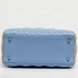 مملوكة مسبقًا Dior Lady Dior Light Blue/Grey Medium Cannage Leather Tote