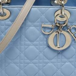 مملوكة مسبقًا Dior Lady Dior Light Blue/Grey Medium Cannage Leather Tote