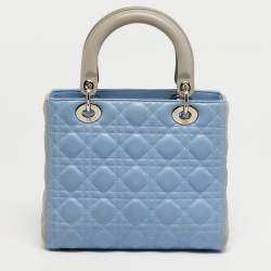 مملوكة مسبقًا Dior Lady Dior Light Blue/Grey Medium Cannage Leather Tote