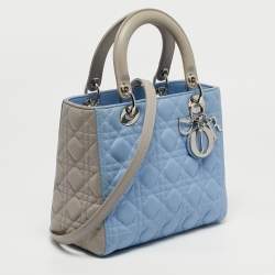 مملوكة مسبقًا Dior Lady Dior Light Blue/Grey Medium Cannage Leather Tote
