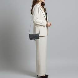 Pre Owned محفظة بسلسلة ديور سادل جلد أزرق حجري