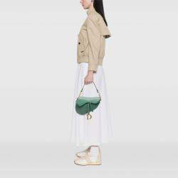 مملوكة مسبقًا حقيبة سرج جلد أخضر من ديور