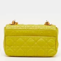 مملوكة مسبقًا حقيبة كتف ديور كارو جلد كاناج لايم أصفر صغيرة