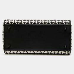 Pre Owned Dior Black White Medium Calfskin Woven Houndstooth Lady Dior
