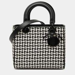 Pre Owned Dior Black White Medium Calfskin Woven Houndstooth Lady Dior