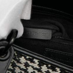 Pre Owned Dior Black White Medium Calfskin Woven Houndstooth Lady Dior